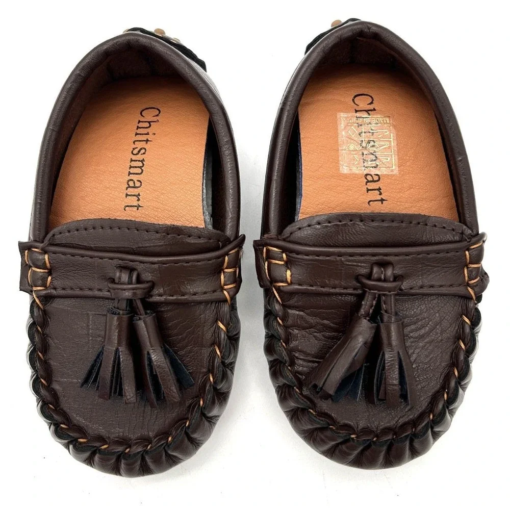 Chitsmart Dark Brown Vegan Leather Tassel Moccasin Loafer Toddler Shoes Size 25